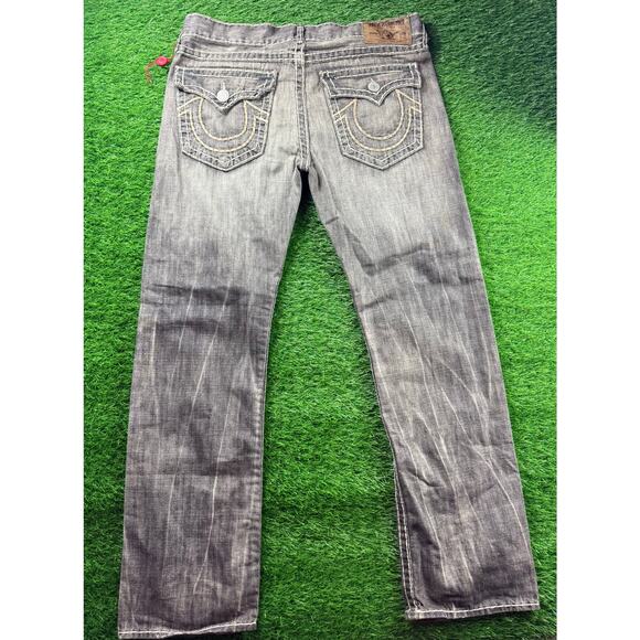 True Religion Ricky Super T Jeans 36 Gray Distressed Flap Pocket Made in USA - Picture 3 of 10